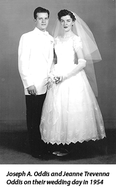 Joseph A. Oddis and Jeanne Trevenna Oddis on their wedding day in 1954