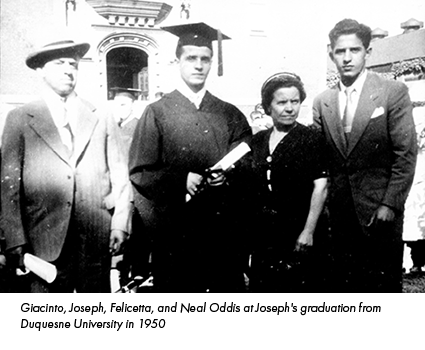 Giacinto, Joseph, Felicetta, and Neal Oddis at Joseph's graduation from Duquesne University in 1950